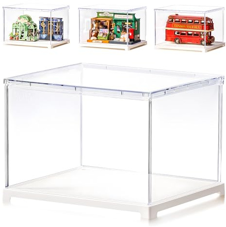 Rolife Acrylic Display Case DF04L - Dustproof Display Box with Front Door & Cable Port, 8.78×7.60×6.06 Inches, Fits for Miniature House Blind Box Pop Figures Collectibles