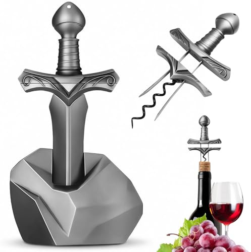 Cavatappi Ah So, Apribottiglie Spada Excalibur con Base, Cavatappi Vintage in Lega di Zinco per Vini Invecchiati & Tappi Fragili, Regalo Vino Uomo, Accessori Sommelier & Arredo Bar (Argento)