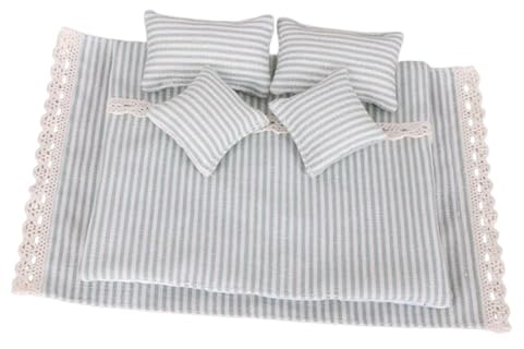 Sharplace literie pour maison poupée à l'échelle 1/12 : drap-housse, couette et oreillers réalistes, décor scène, jouet rôle décoratif, Vert Blanc