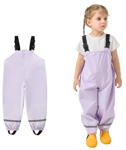 Generisch Pantalon de pluie doublé, pantalon de boue doublé, coupe-vent, imperméable, pour enfants, garçons, combinaison de pluie, pantalon softshell respirant, combinaison de boue 002 violet clair, 3