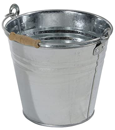VERDELOOK Secchio in Zinco Rinforzato con Impugnatura in Legno, Capienza 8 lt, Secchio Contenitore Multiuso con Manico,