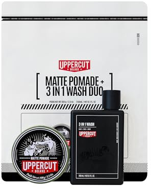 Uppercut Deluxe Styling 3 in 1 Wash and Matte Pomade Duo, A Gentle Wash Suitable For All Hair Types and Medium Hold, No Shine Water Based Pomade, Wash x 240ml, Pomade x 100g