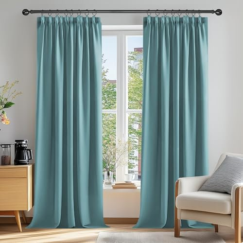 Deconovo 2 Vorhänge für Schlafzimmer, Erwachsene, dekorativ, Küche, Esszimmer, Kräuselband, Türvorhang, Wohnzimmer, modern, für den Innenbereich, Blickdicht, 117 x 229 cm, Himmelblau