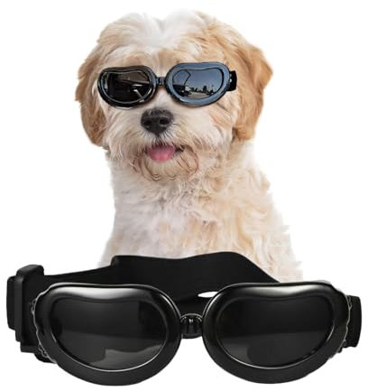 NAMSAN Sonnenbrillen für Hunde UV Schutzbrille Wasserdichter Einstellbar Hundebrille für Kleine Hunde/Katzen -Schwarz