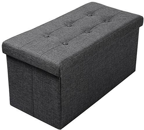 WOLTU Sitzhocker mit Stauraum Sitzbank Faltbar Truhen Aufbewahrungsbox, Deckel Abnehmbar, Gepolsterte Sitzfläche aus Leinen, 76x37,5x38 cm, Grau