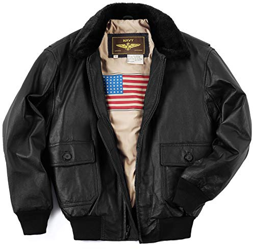 Landing Leathers Men Navy G-1 Leather Flight Bomber Jacket (Also available in Big & Tall)