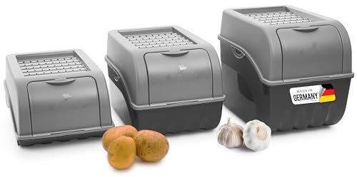 Novaliv Juego de Cajas de Almacenamiento para Patatas y Verduras - 3,5 L + 5 L + 9 L - Color Gris - Apilables para Cebolla, Fruta