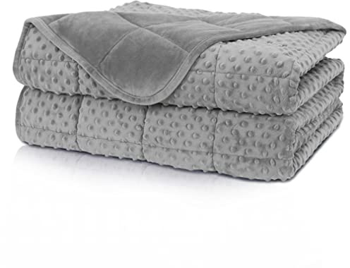 Huloo Sleep Weighted Blanket Twin 15lbs for Adult(48×78,Gray) Breathable Soft Minky Weighted Throw Blanket for All Season,Heavy Blanket with Premium Glass Beads