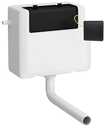 Nuie XTY8M02 Modern Bathroom Universal Access Water Saving Dual Function Cistern with Chrome Square Flush Plate, 340mm, Matt Black