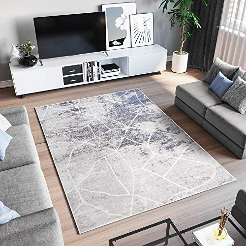 TAPISO Sky Teppich Kurzflor Modern Grau Beige Blau Meliert Verwischt Design Wohnzimmer Schlafzimmer Riss Abstrakt ÖKOTEX 250 x 350 cm