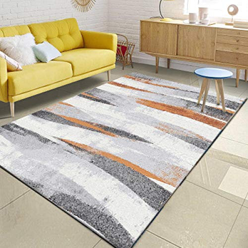 SRTJURFG Moderner Designer Teppich Wohnzimmer Teppich Orange graue abstrakte Streifen rutschfest Waschbar Einfach zu Säubern 140×200CM (4ft7 x 6ft6)