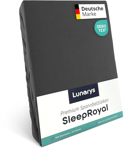 Lunarys® SleepRoyal Luxus Spannbettlaken 90x200cm - Anthrazit - 250 g/m² Premium Bettlaken - 40 cm Steghöhe - für hohe Matratzen, Boxspringbett & Matratze + Topper & Wasserbett - Stretch Jersey