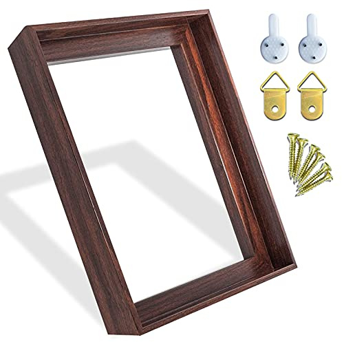 Sunwes Modern Dark Walnut 18x18 Floating Canvas Frame, Floater Frames for Canvas Wall Art, Portrait Landscape Decor