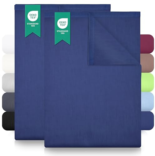Green Mark Sábanas Clásicas –Juego de 2 sábanas Planas de 100 % algodón, sin Esquinas elásticas, Suaves para la Piel, fáciles de cuidar, Lavables a Altas temperaturas - Azul Marino - 240x275 cm