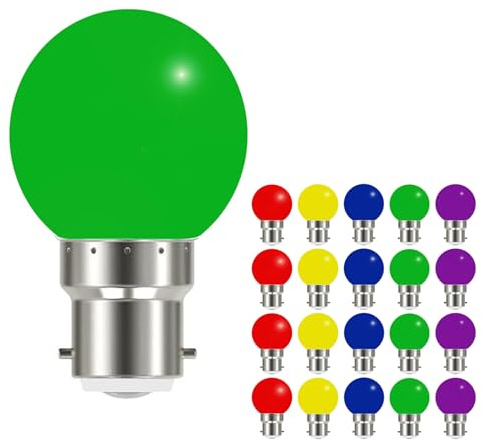 MAYCOLOR Lampadine Colorate B22 3W Equivalenti 30W, 240 Lumen, AC 220-240V, Lucine da Esterno Giardino per Natale Matrimonio Festa Giardino Patio, 20 Pezzi