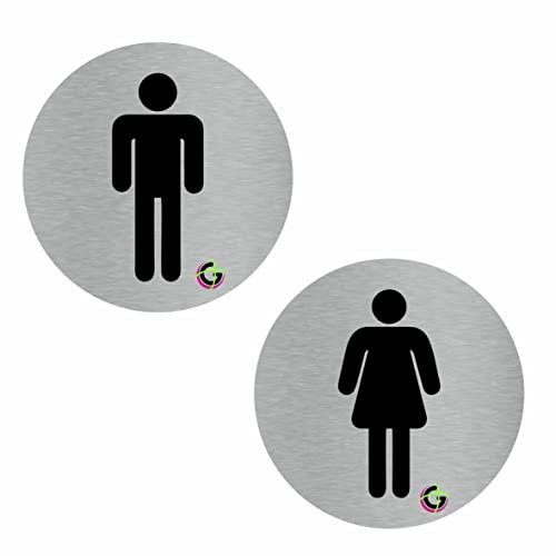 TARGHE ADESIVE ALLUMINIO SATINATO - toilette uomo ROTONDO - Targhette Autoadesive, Impermeabili Lavabili, uffici, Pub, Banche, aziende, ufficio (Diametro 10 cm)