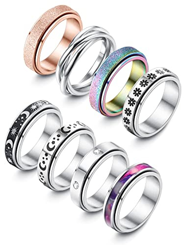 Adramata Anillos Giratorios de Acero Inoxidable para Mujer y Hombres - Conjunto Antiestres para Ansiedad