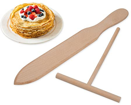 SCSpecial Spatule et répartiteur de crêpes en bois - Avec spatule - Ustensile de cuisine pour crêpes et omelettes