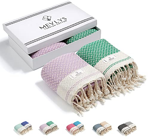 Lot de 2 Serviettes XXL 100x180 cm - 100% Coton, Pour Plage, Hammam, Bain, Pique-nique - Absorbantes, Extra Légères - Violet Clair, Vert Pastel