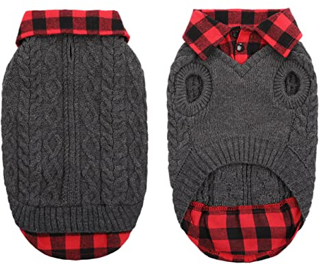 CITÉTOILE Suéter de Invierno para Perros, suéteres de Cuadros de Punto de Cuello Alto, Ropa de Cachorro con Agujeros de Correa, suéteres de Invierno para Mascotas de Todos los tamaños, Gris, S