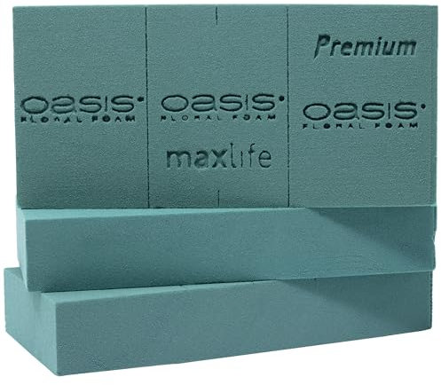 Flowerbox 3 x espuma original Oasis® Premium – 3 – 4 días de frescor floral adicional gracias a la impregnación MaxLife – 23 x 11 x 7,5 cm – Espuma húmeda para flores, bodas, cumpleaños, iglesias