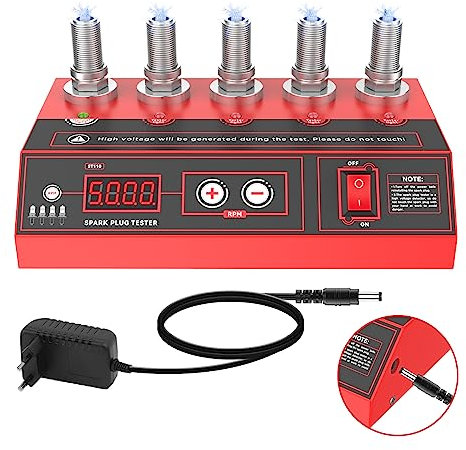 MR CARTOOL Zündkerzentester Fünf-Loch Auto-Zündkerzenprüfgerät mit Einstellbare Arbeitsfrequenz 200~9000 rpm 220V Fünflochbuchse Kfz Motor Zündkerzen Tester Analysator für 12V-Fahrzeuge