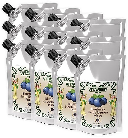 VITAVEGGY HEIDELBEER-FRUCHT-PÜREE 12x1kg von Food-United blueberry-fruit-puree für Blaubeeren-Smoothie-Saft Heidelbeer-Himbeer-Sorbet-Cocktail-Shake ohne Aroma- Farb- & Konservierungsmittel (12)