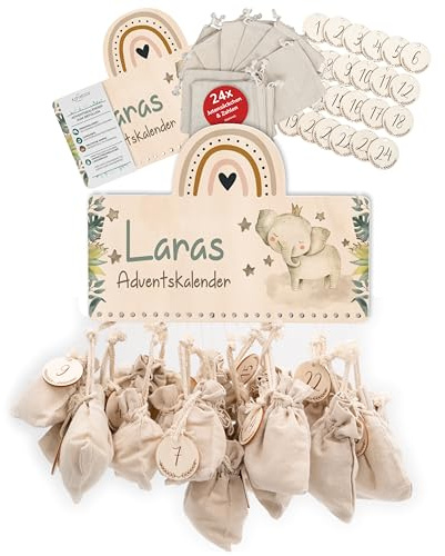 KIDSMOOD - Personalisierter Adventskalender 2025 für Überraschungen, Adventskalender zum Befüllen, DIY Weihnachtskalender mit Geschenktüten & Holzzahlen - Praktische Weihnachtsdeko