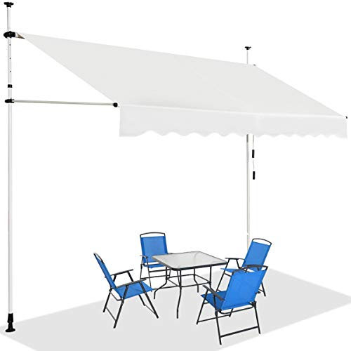 GOPLUS Store Banne Manuel 2x1,2M, Auvent Rétractable de Terrasse Hauteur Réglable 2-3M, Store Banne sans Percage pour Balcon Jardin (Beige)