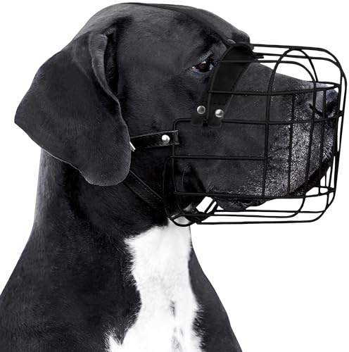 BRONZEDOG Muselière Chien Réglable en Fil Métallique Durable pour Grands Chiens, Sangles en Cuir, Respirant, Permet de Boire, Entraînement, Empêche Les Morsures (Dogue Allemand, PVC)