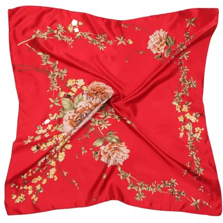 DRESHOW Femmes Grand Foulards Carrés Satin Foulards Cheveux Accessoires Soie Carrés Motifs Classiques Bandanas Plage