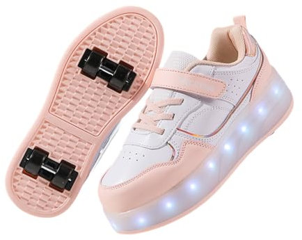 Mateju Enfants Chaussures à roulettes Filles Garçons Chaussures de Skateboard 4 Roues Réglables, Basket Patins à roulettes, Qui Brille Multifonctions Extérieur Chaussures de Sport