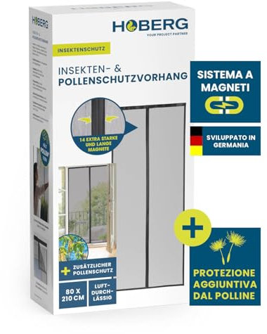 HOBERG Rideau anti-insectes & anti-pollen | Moustiquaire de porte avec bandes magnétiques XXL | Pour porte de balcon | Moustiquaire anti-pollen - idéale aussi comme rideau anti-mouches | 80 x 210 cm