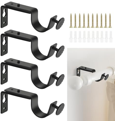 ALLisWE 4 Unidades Soporte para Barra de Cortina Ajustable del Tubo 25 a 28 mm Soporte Pared Metal con Tornillos Negro Duradero Soporte Barra de Cortina para El Dormitorio Oficina Armario