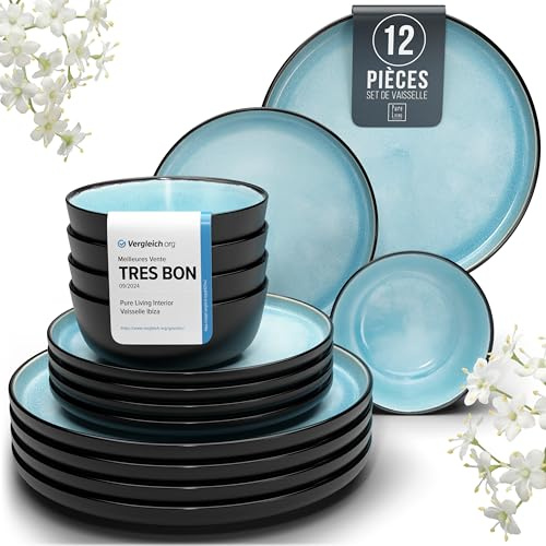 Servizio Piatti Ibiza per 4 Persone, 12 Pezzi Set Piatti Moderni Compatibile con Lavastoviglie e Microonde - Set da Tavola e Cucina di Pure Living Aquamarina