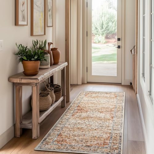 Topfinel Runner Rugs for Hallway 60x180cm – Non Slip Washable Orange Rug with Rubber Backing and Low Pile for Entryway, Corridor and Living Room - Long Runners for Narrow Spaces