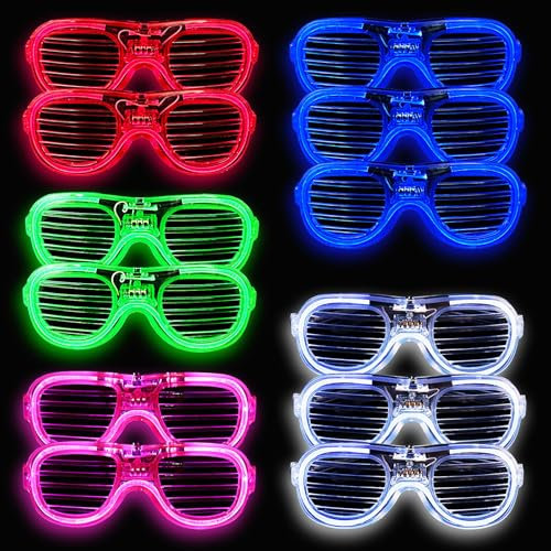 Grantop 12Stück Led Partybrille, Party Neon Partybrille Leuchtbrille, LED Brille Party Brille, Shutter Shades Brille, Neon Partybrille für Geburtstagsfeiern, Karneval, Halloween（Farbe Zufällig）