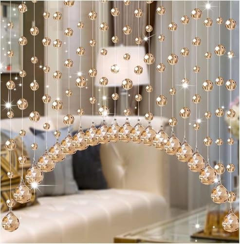 Cortina con Cuentas de Cristal de 20 Cuerdas, Cortina de Cuerda para Puerta arqueada, Divisor de habitación para Puerta, Apto para el hogar, cafetería, Dormitorio, Restaurante (Chamgagne)