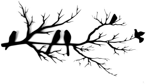 Wanddeko Metall Lack Wanddeko Flur Vogelsilhouette Vor Einem Baum Schwarz füR Balkon, Garten, Innen- und AußEndekoration