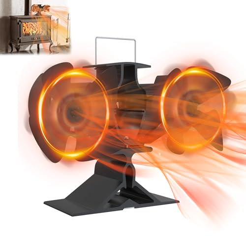 YRHome Ventilatore per camino, 10 fogli, con design a doppia testa, per camino, camino, senza corrente, doppio ventilatore per stufa a legna