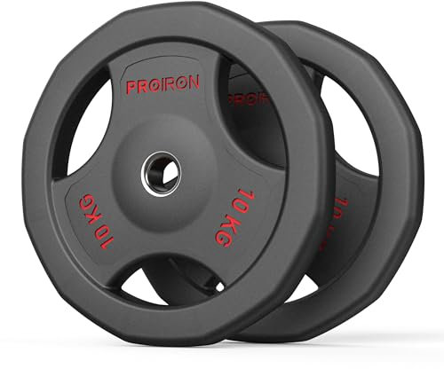 PROIRON Hantelscheiben 30mm, Gewichtsscheiben Gewichte Set Hanteln Gewichte 1,25kg, 2,5kg, 5kg, 10kg, Hantelscheiben Gusseisen, Gummiert Praktische Griffe und Stahlkern