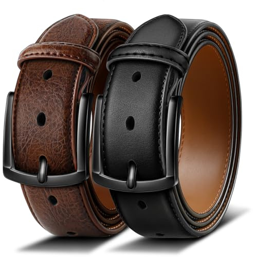 BULLIANT Cinturón Hombres 2 Unidades Cinturón Cuero con 7 Agujeros,Cómodo para Trajes,Casual y Jeans,Ancho 35mm