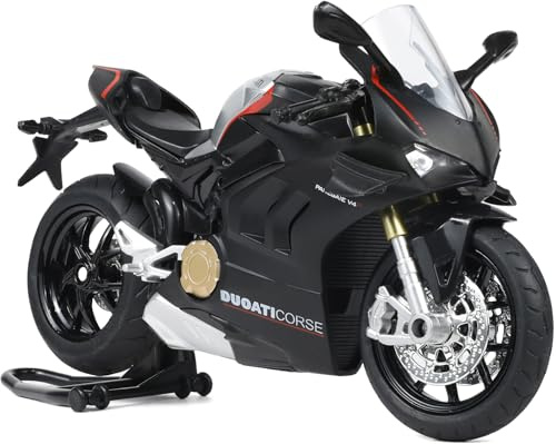 Risopen 1:12 Motorcycle Model Toy Compatible for Ducati V4S Alloy Metal Diecast Motorbike with Sound and Light Mini Sport Bike Display Gift for Adult Collectors