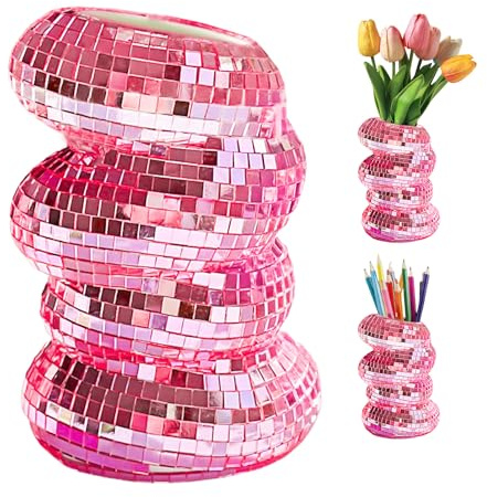 Pasdrucn silver glas spegel blomkruka discokula blomkruka, liten discokula dekoration kruka, disco bolldekoration, dopamindekor, spegel disco kula, disco kula ornament, vas edisco kula (rosa)
