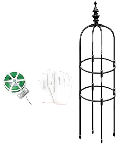 Obeliskspaljé För Klätterväxter 60cm 90cm 120cm 150cm 180cm, Trädgårdstornspaljé För Krukväxter Inomhus, Utomhusväxtstöd För Klematisranka Jasminstöd 20cm 25cm 28cm Ø(Svart,28x180cm)