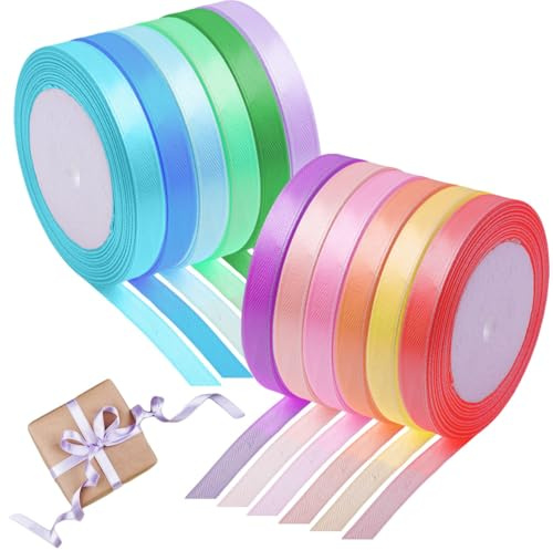 Satin Ribbon Set – 12 Rolls 6mm x 22m Each – Premium Quality Craft Ribbon for Gift Wrapping, Sewing, Hair Bows, Wedding, Birthday, Decoration – Vibrant Colors Ribbons for Crafting & DIY Projects