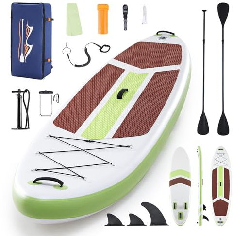 Extra Wide Inflatable Paddle Board,2-in-1 Adjustable Paddle Board for Adults,400lb Capacity Stand Up Stable Inflatable SUP, All Skill Levels,3 Detachable Fins,1 Backpack,Pump & Repair Kit (Green)