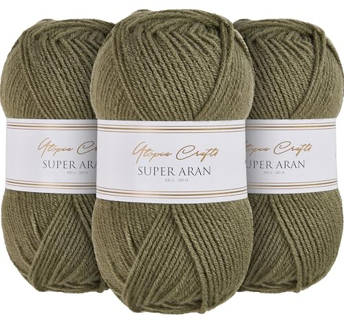 Utopia Crafts Super Aran Lot de 3 pelotes de fil à tricoter et crochet 100 g Sauge