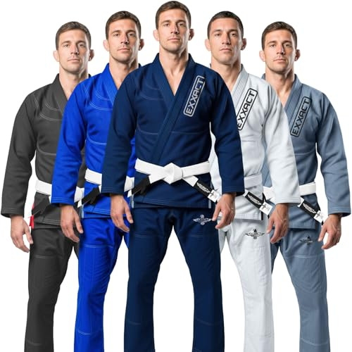 Exxact Sports BJJ Gi Men, Lightweight IBJJF Legal Jiu Jitsu Gi with Preshrunk Fabric & Free Belt for Training & Competition (Navy, A1)