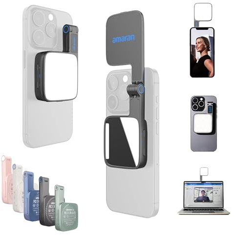 Amaran Go - Luce magnetica per telefono per selfie, doppia sorgente luminosa LED con specchio regolabile CCT 2700K-6500K, ricaricabile per selfie, trucco, videoconferenze, TikTok, per iPhone e Android